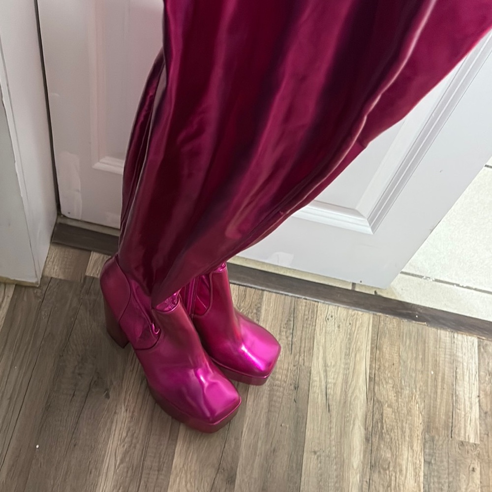 Metallic Pink Platform Thigh high platform heel Boots